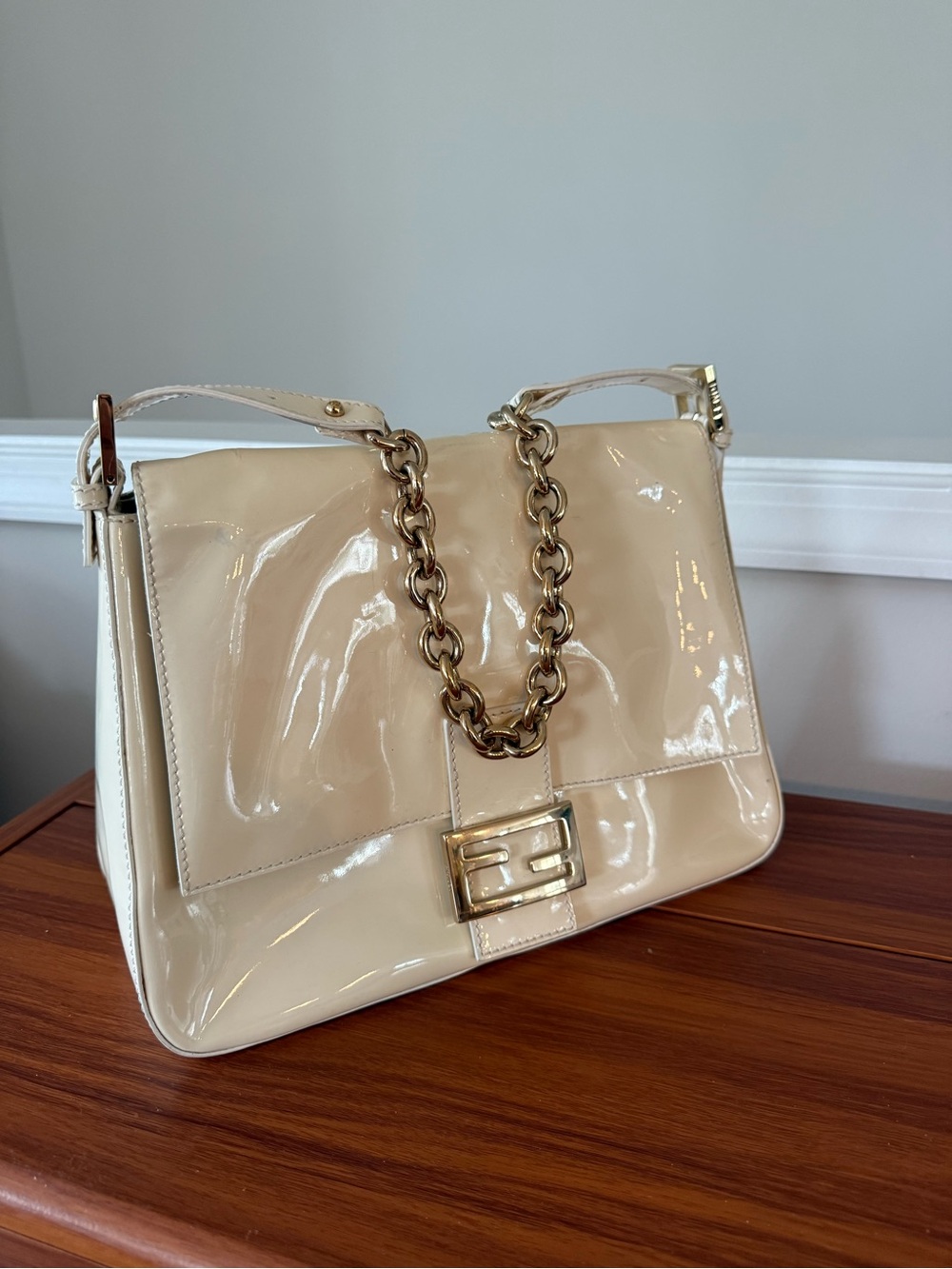 Fendi Mama Forever Cream Patent handbag purse